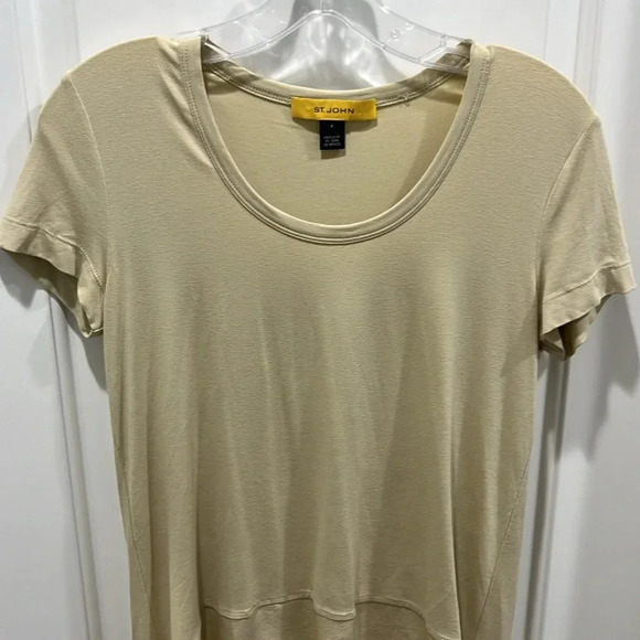 St. John Round-neck Nude Jersey Knit T-shirt with Silk Trim Sz Small P - Picture 2 of 8